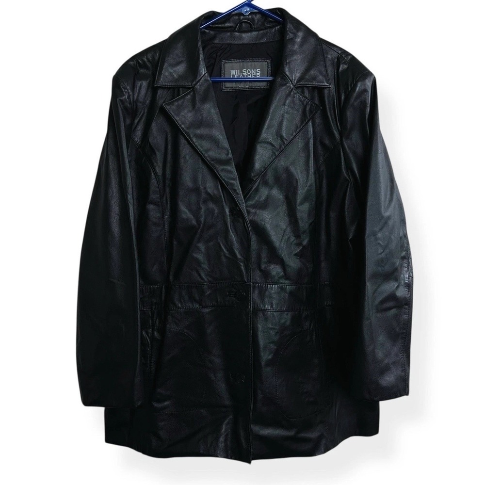 Vintage WILSONS Genuine Soft Leather Jacket Women's Size 3XL Button Coat Black